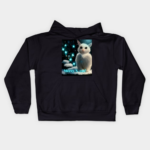 Christmas cat - winter kitten enjoying snow Kids Hoodie by Design-by-Evita